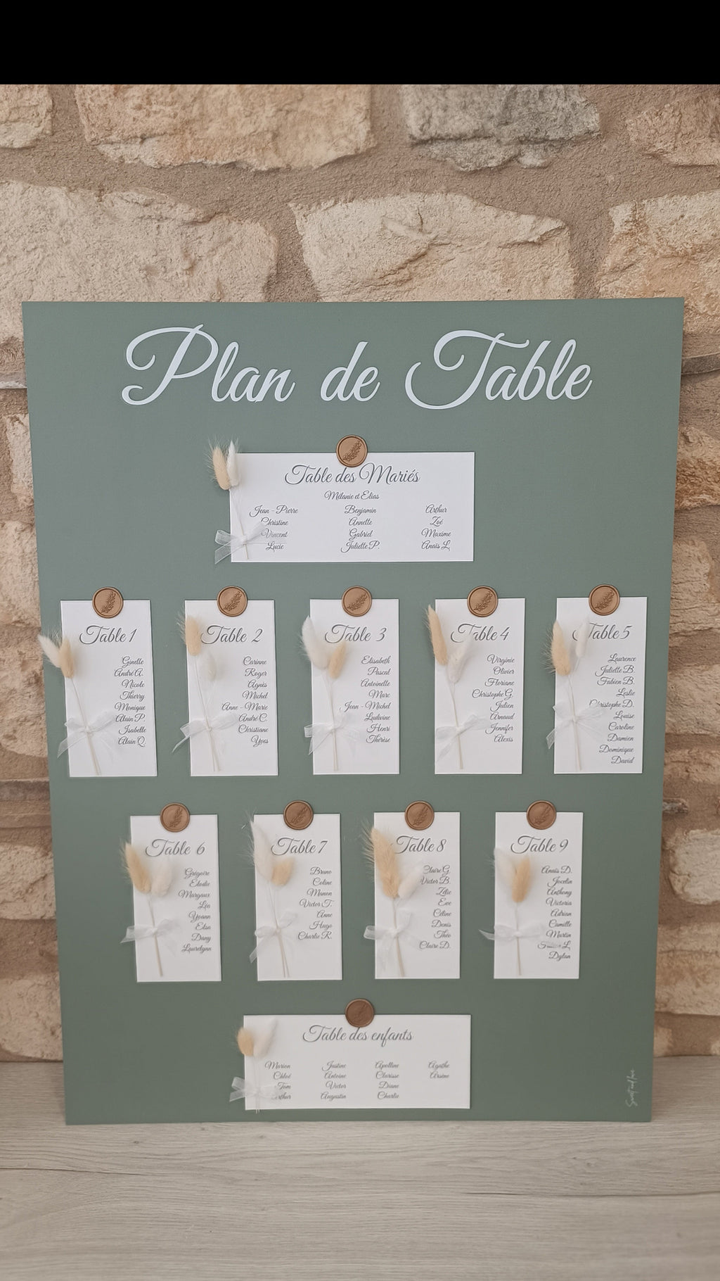 Panneau plan de table avec ses fleurs séchées