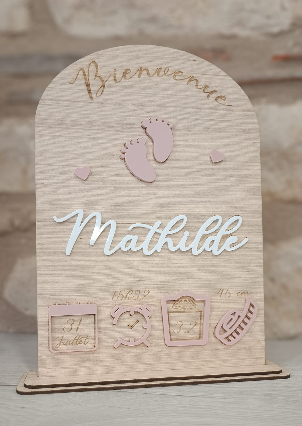 Panneau souvenir Naissance personnalisé en bois et plexi