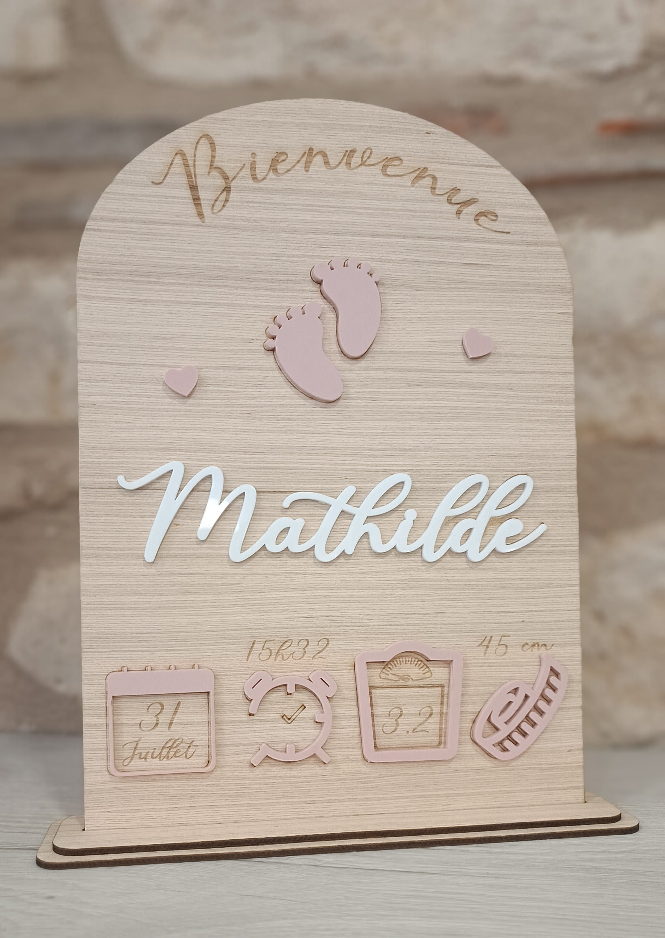 Panneau souvenir Naissance personnalisé en bois et plexi
