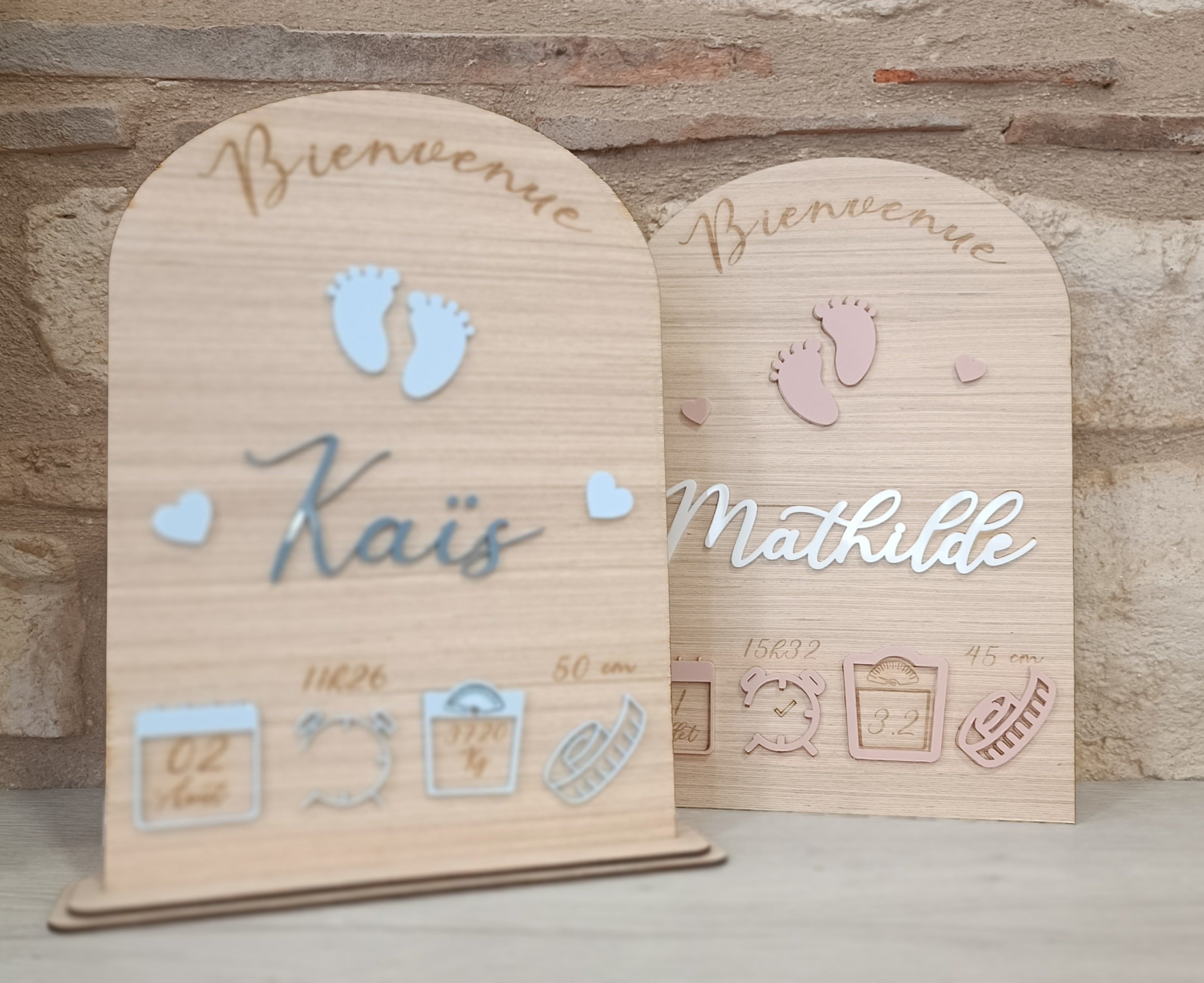 Panneau souvenir Naissance personnalisé en bois et plexi