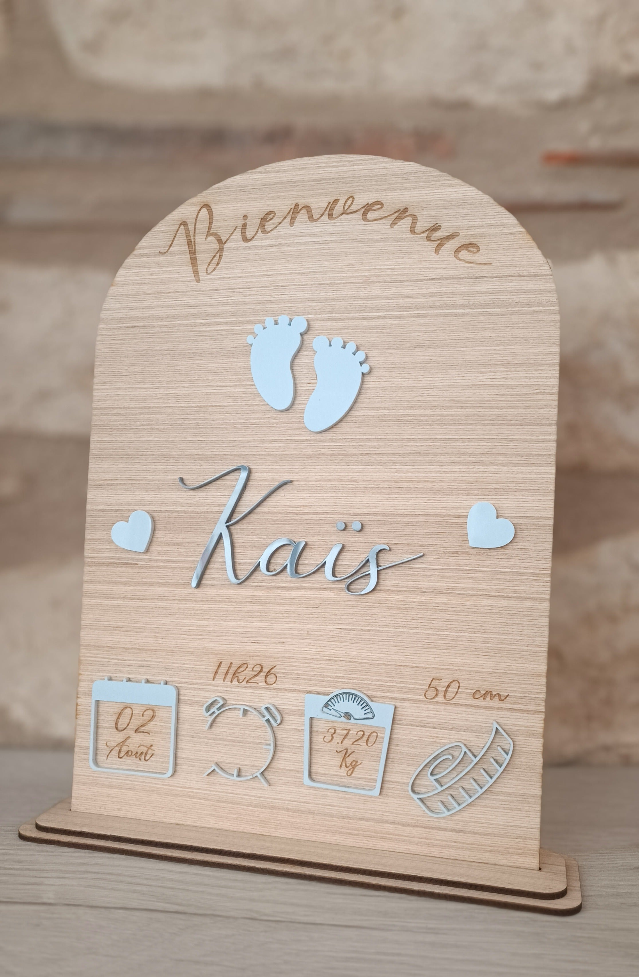 Panneau souvenir Naissance personnalisé en bois et plexi