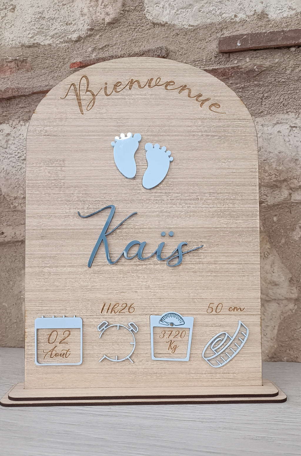 Panneau souvenir Naissance personnalisé en bois et plexi