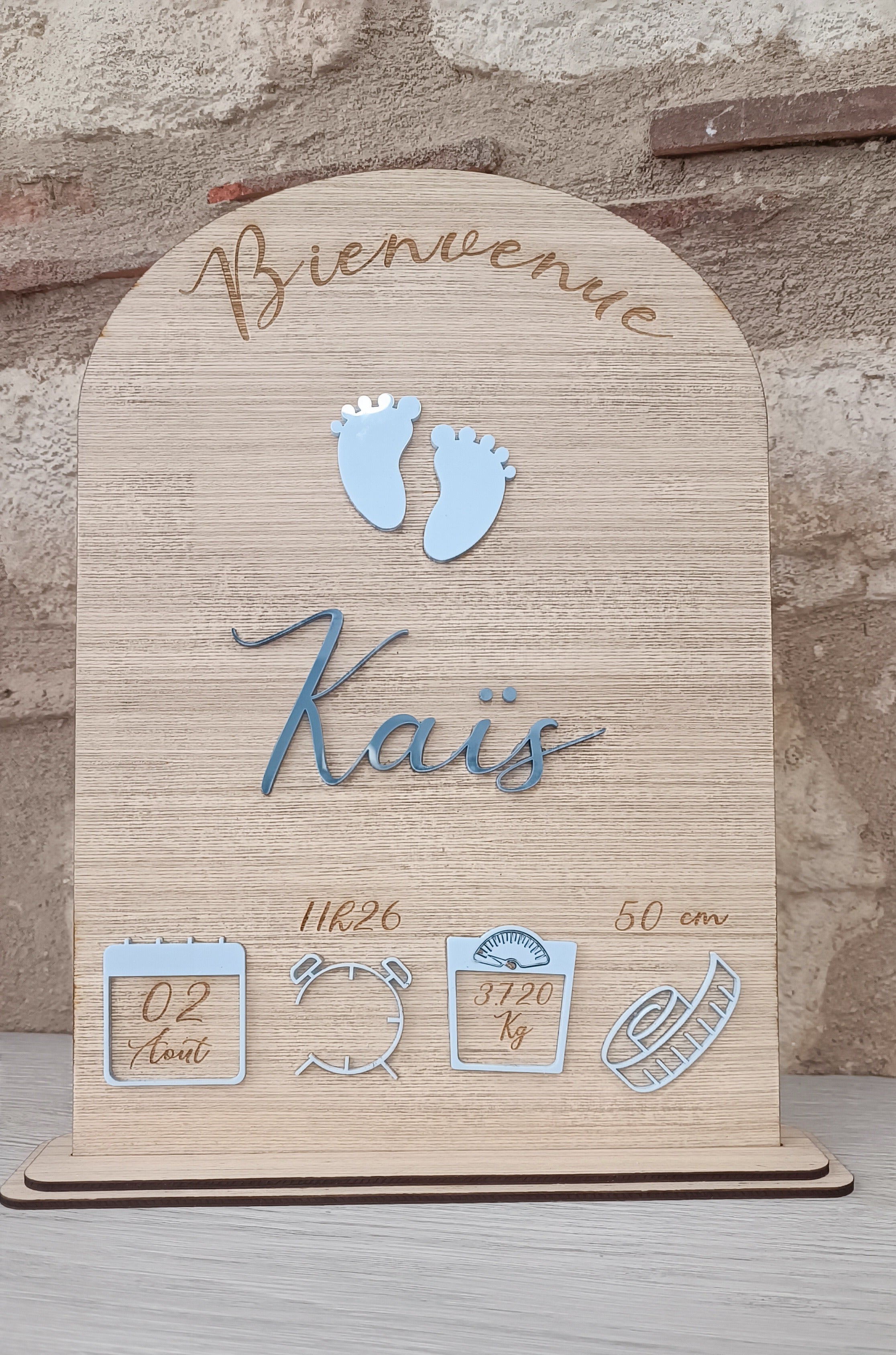 Panneau souvenir Naissance personnalisé en bois et plexi