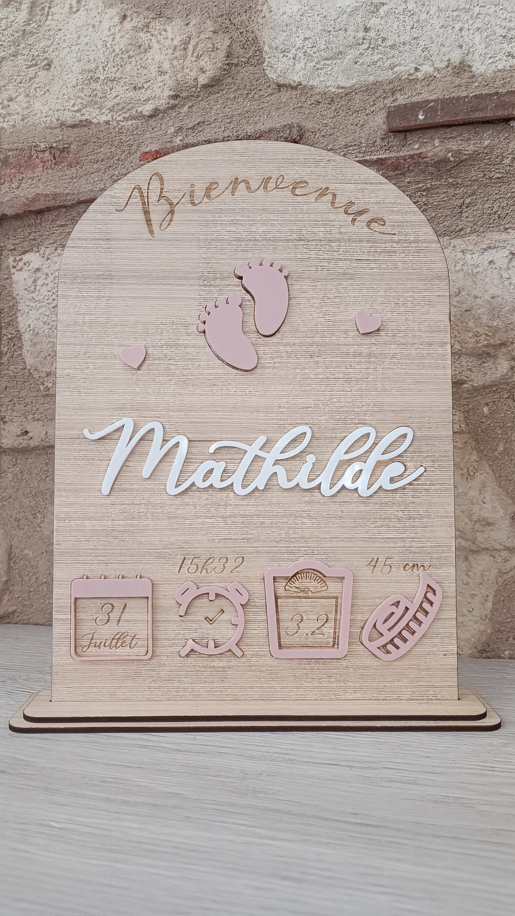 Panneau souvenir Naissance personnalisé en bois et plexi
