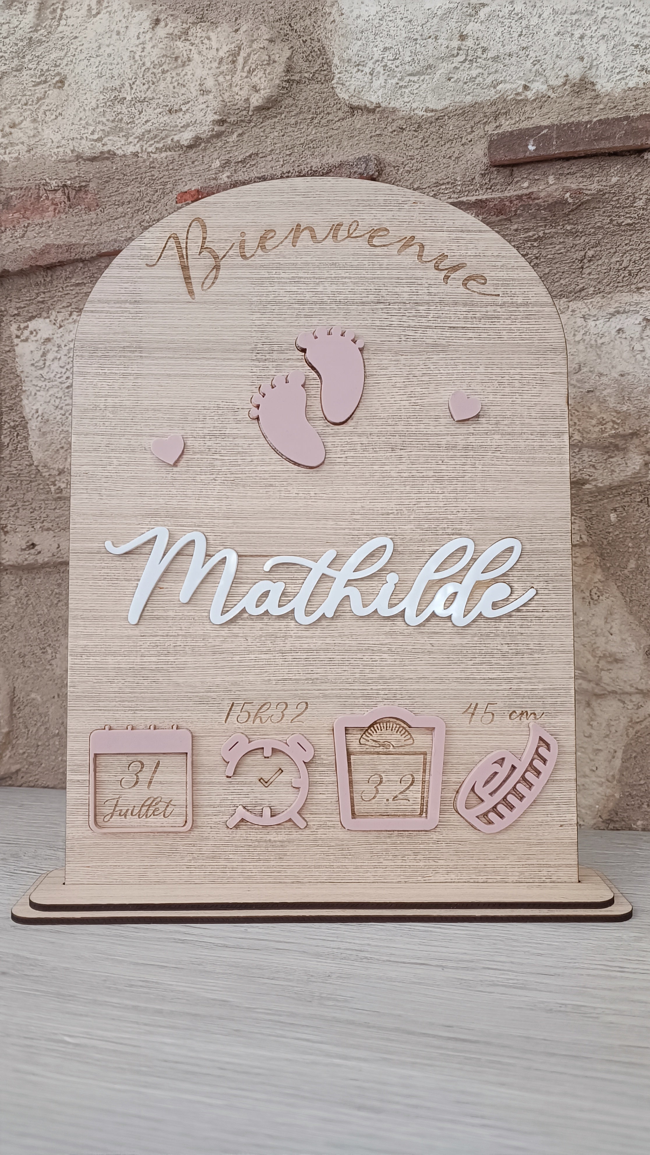 Panneau souvenir Naissance personnalisé en bois et plexi
