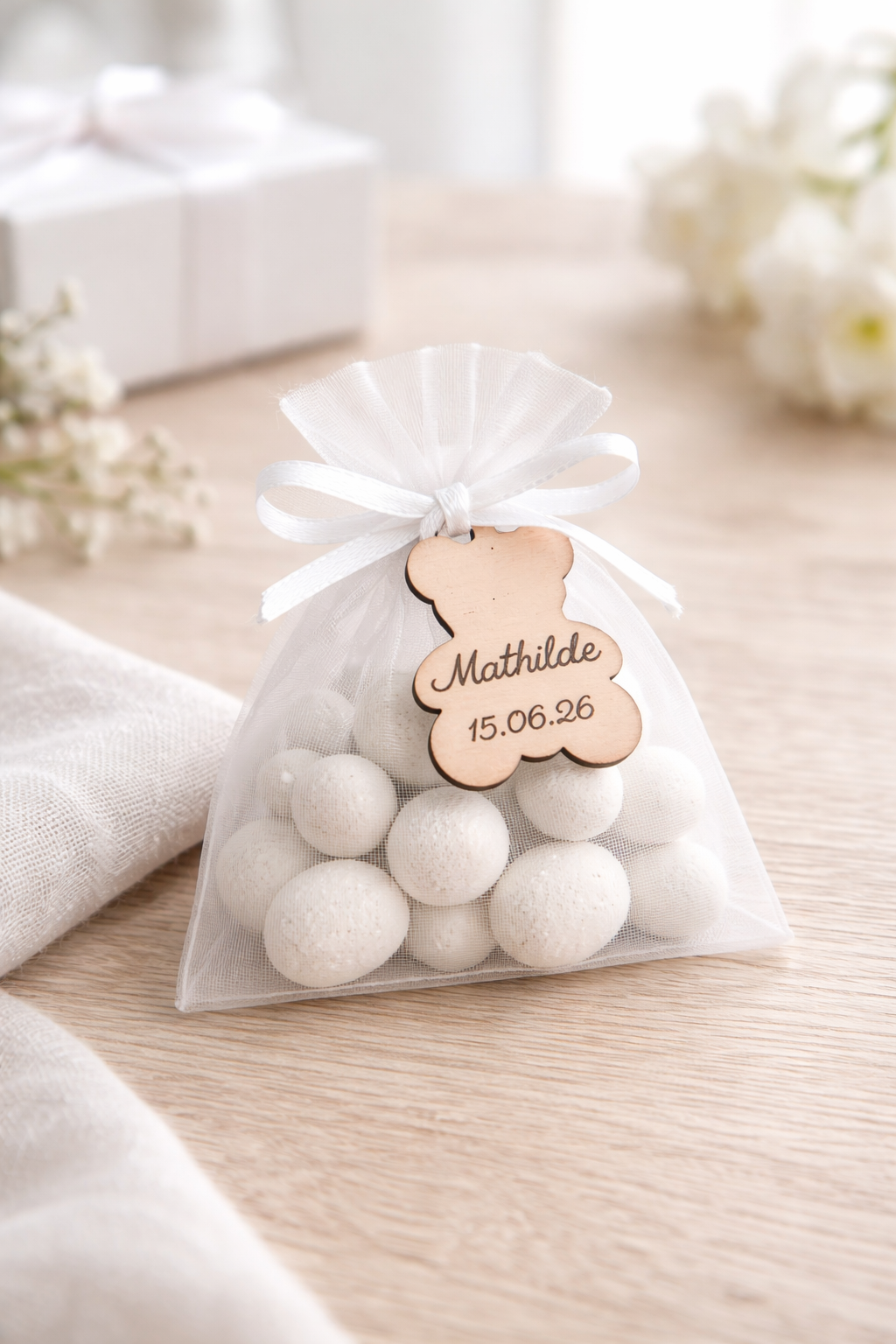 Etiquettes en plexi pour pochon ou emballage à dragées