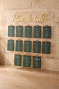 Plan de table avec cartes  encart dorée et cachets de cire