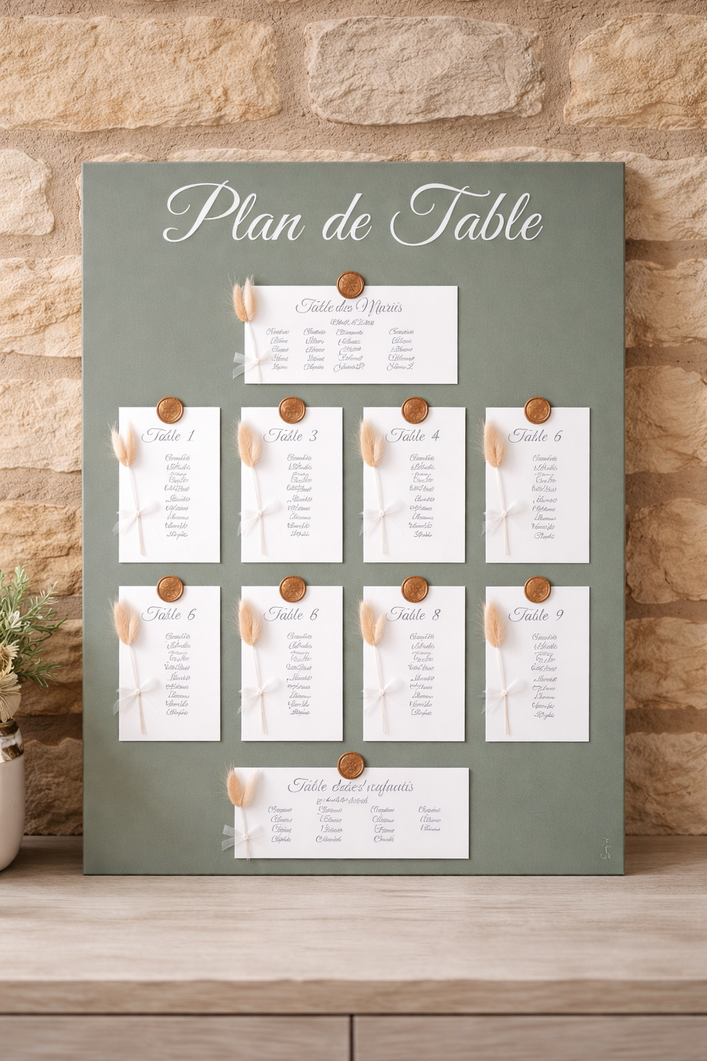 Panneau plan de table avec ses fleurs séchées