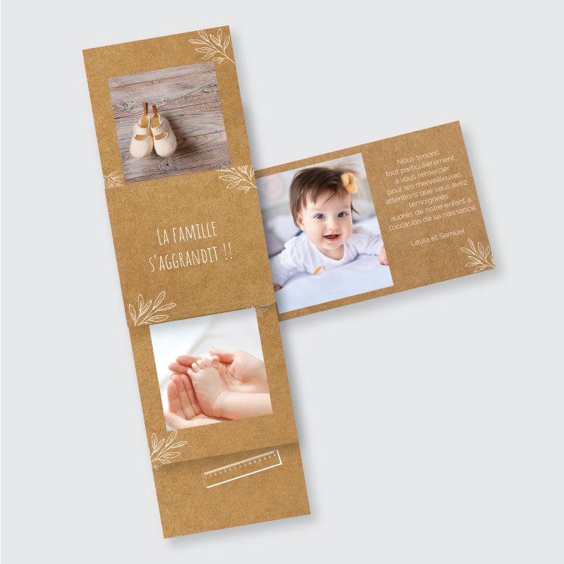 Faire-part de naissance marque page Kraft