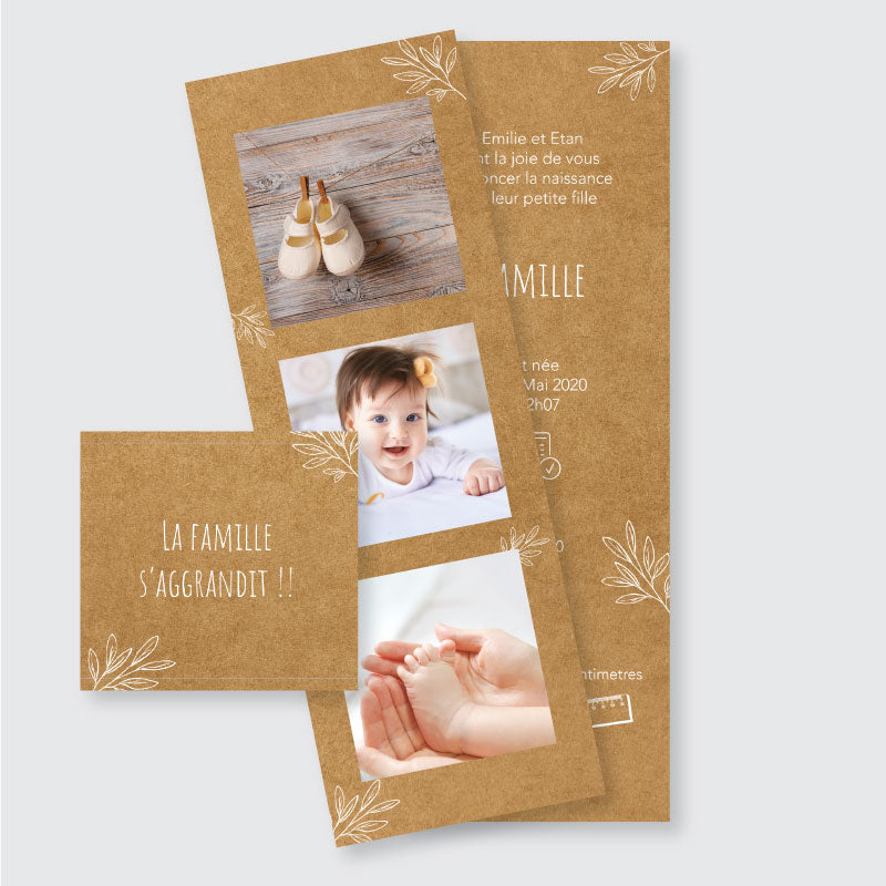 Faire-part de naissance marque page Kraft