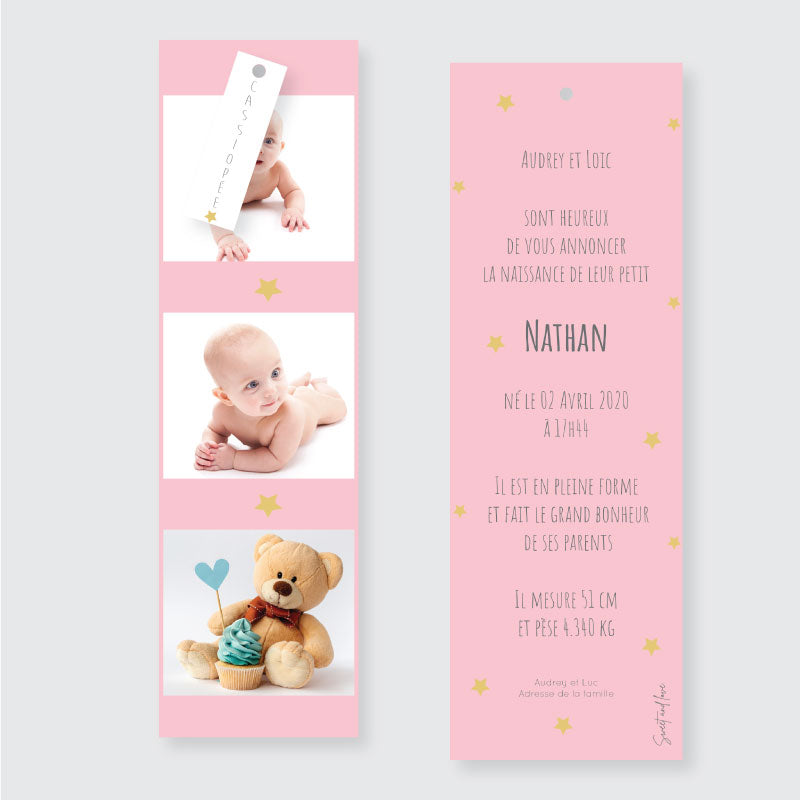 Faire-part de naissance marque page - Ma petite étoile