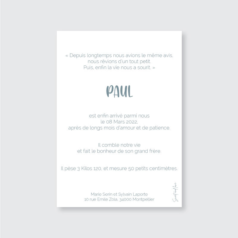 Faire-part de naissance Paul