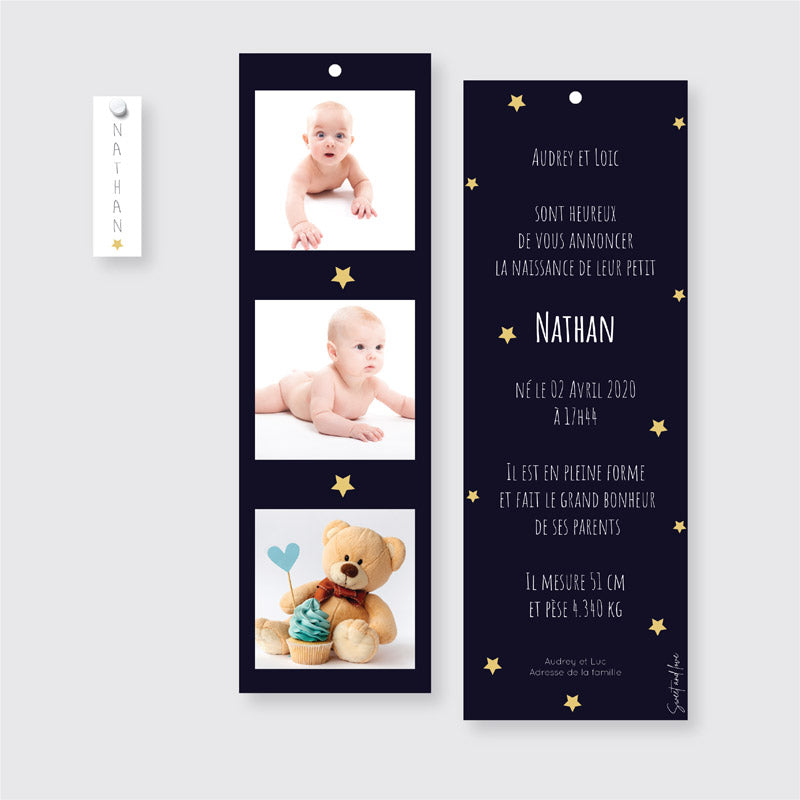 Faire-part de naissance marque page - Ma petite étoile