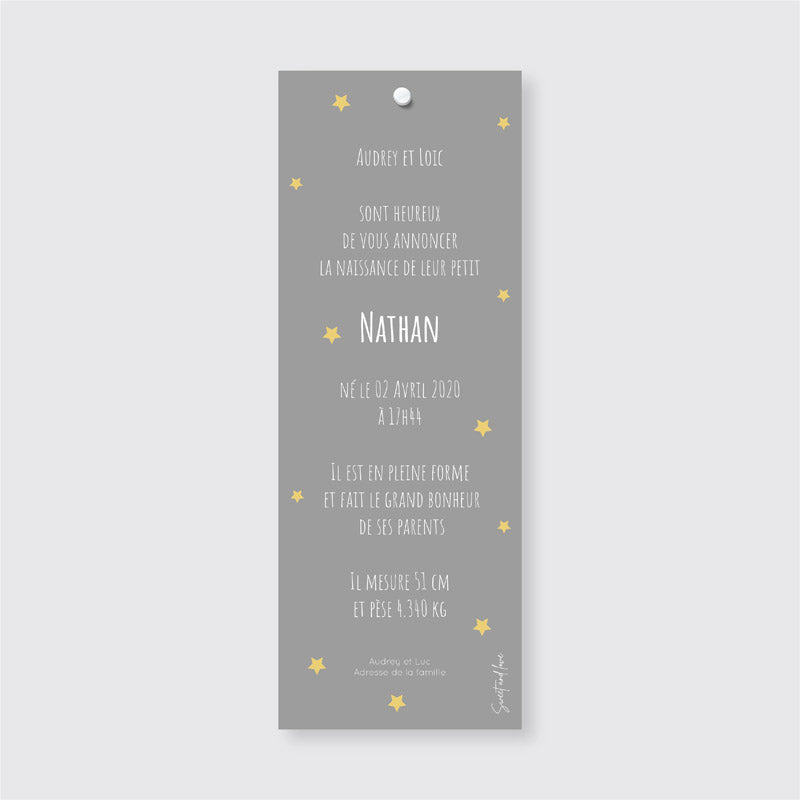 Faire-part de naissance marque page - Ma petite étoile