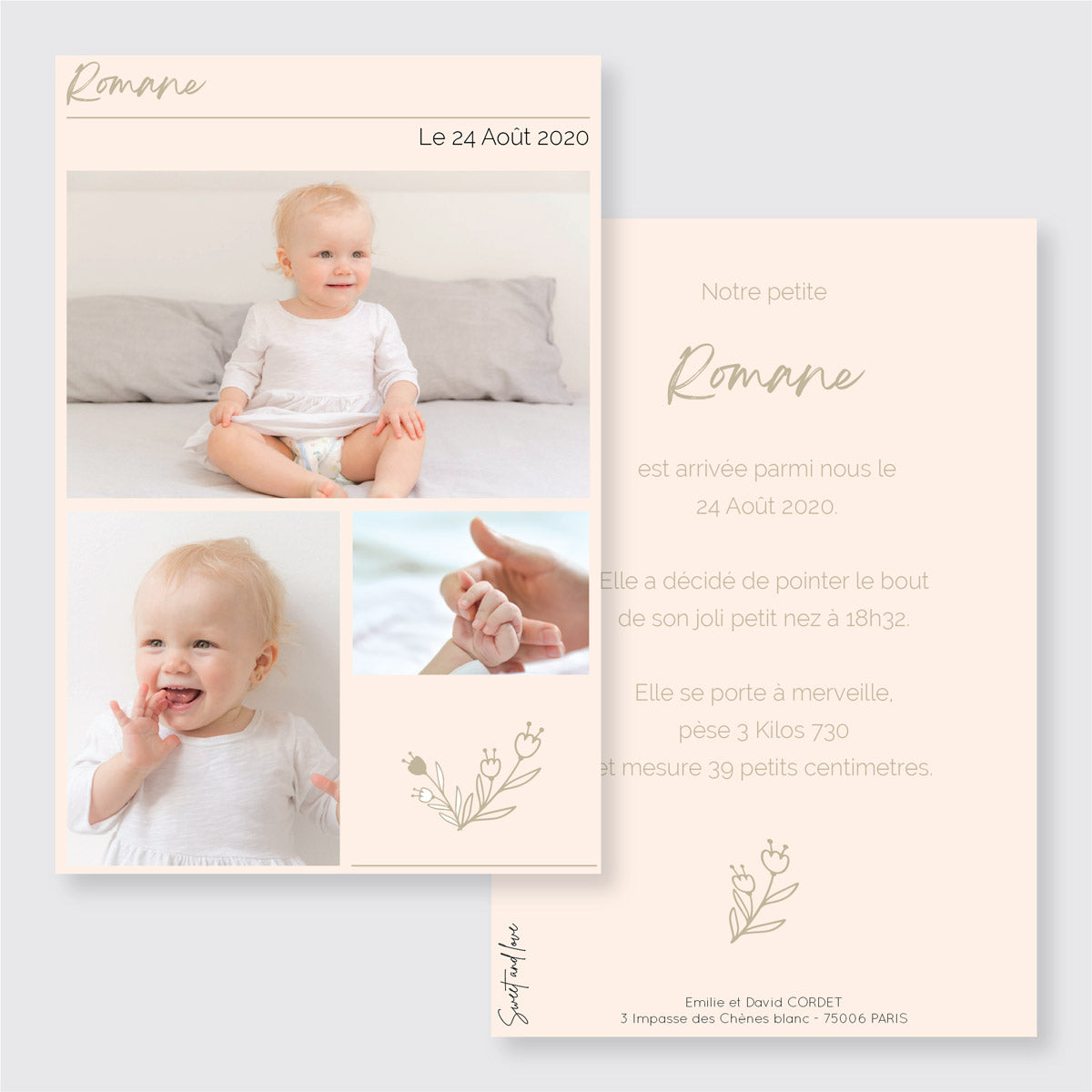 Faire-part de naissance Romane