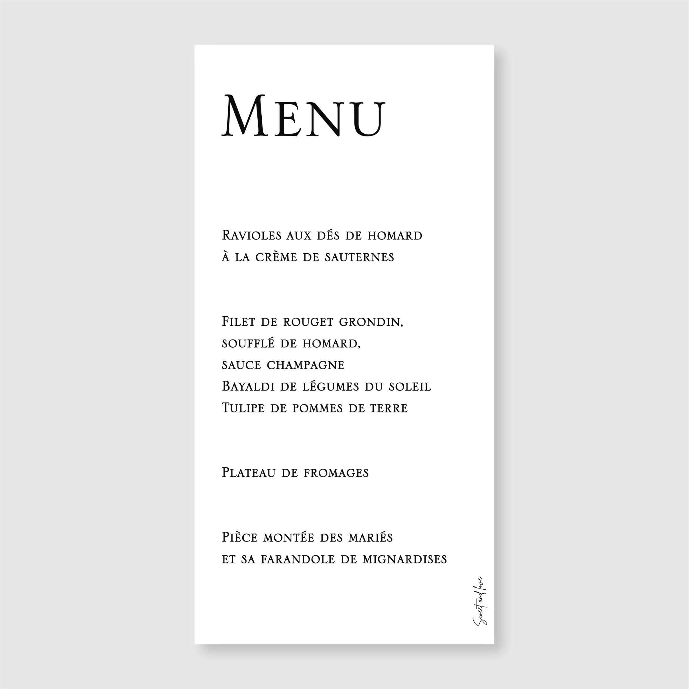 Menu de mariage personnalisé - ELEGANCE 1