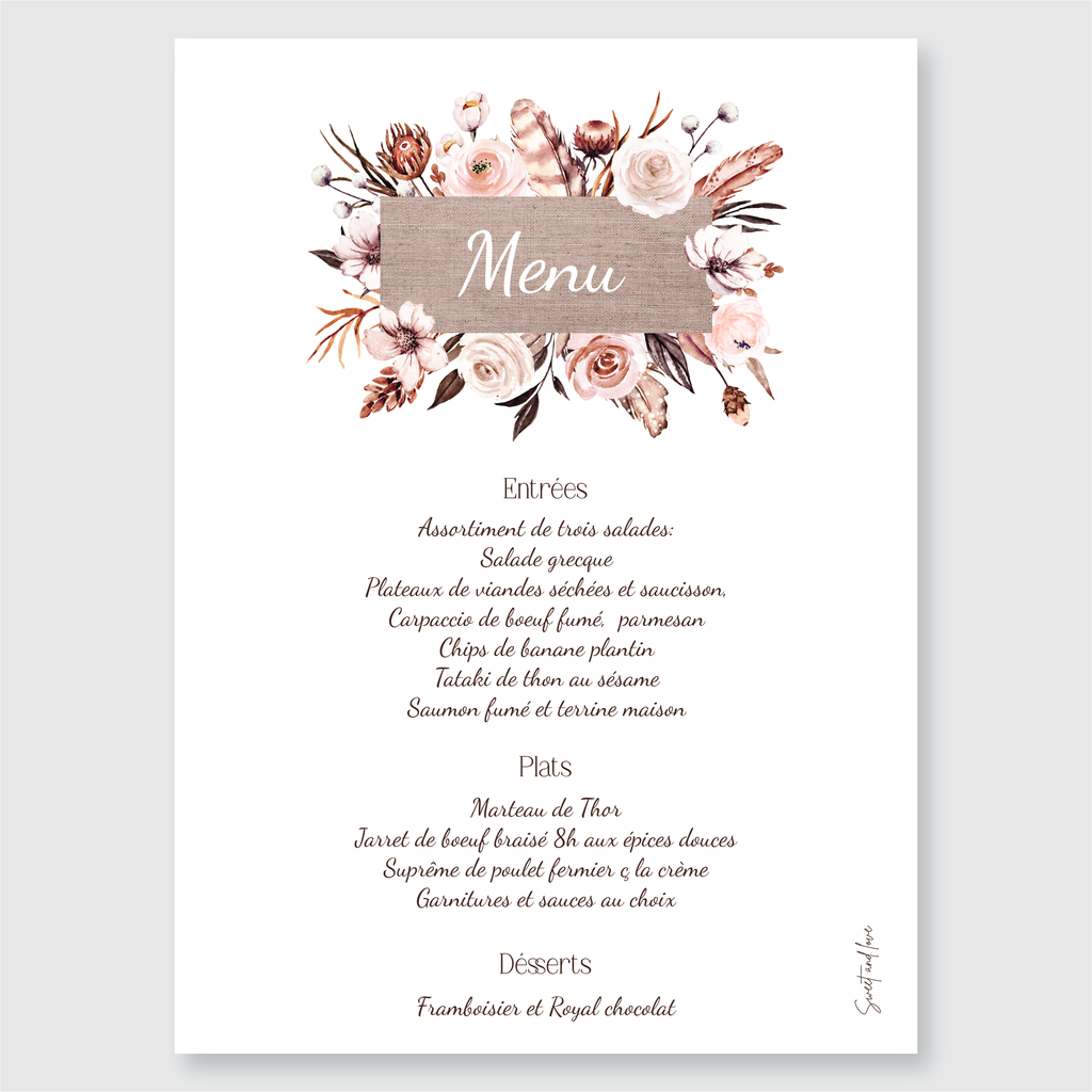 Menu de mariage personnalisé - AQUA FLORAL