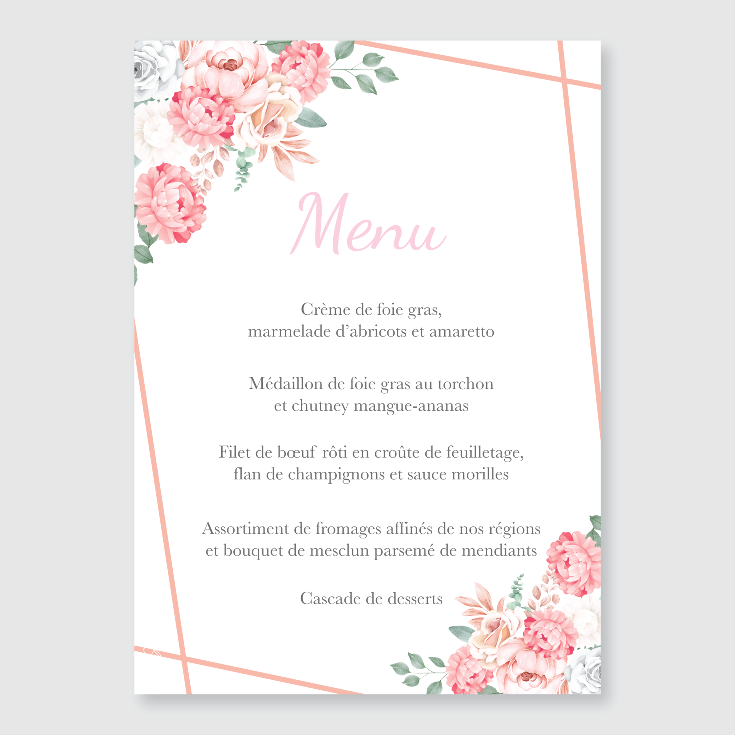 Menu de mariage - Romantica