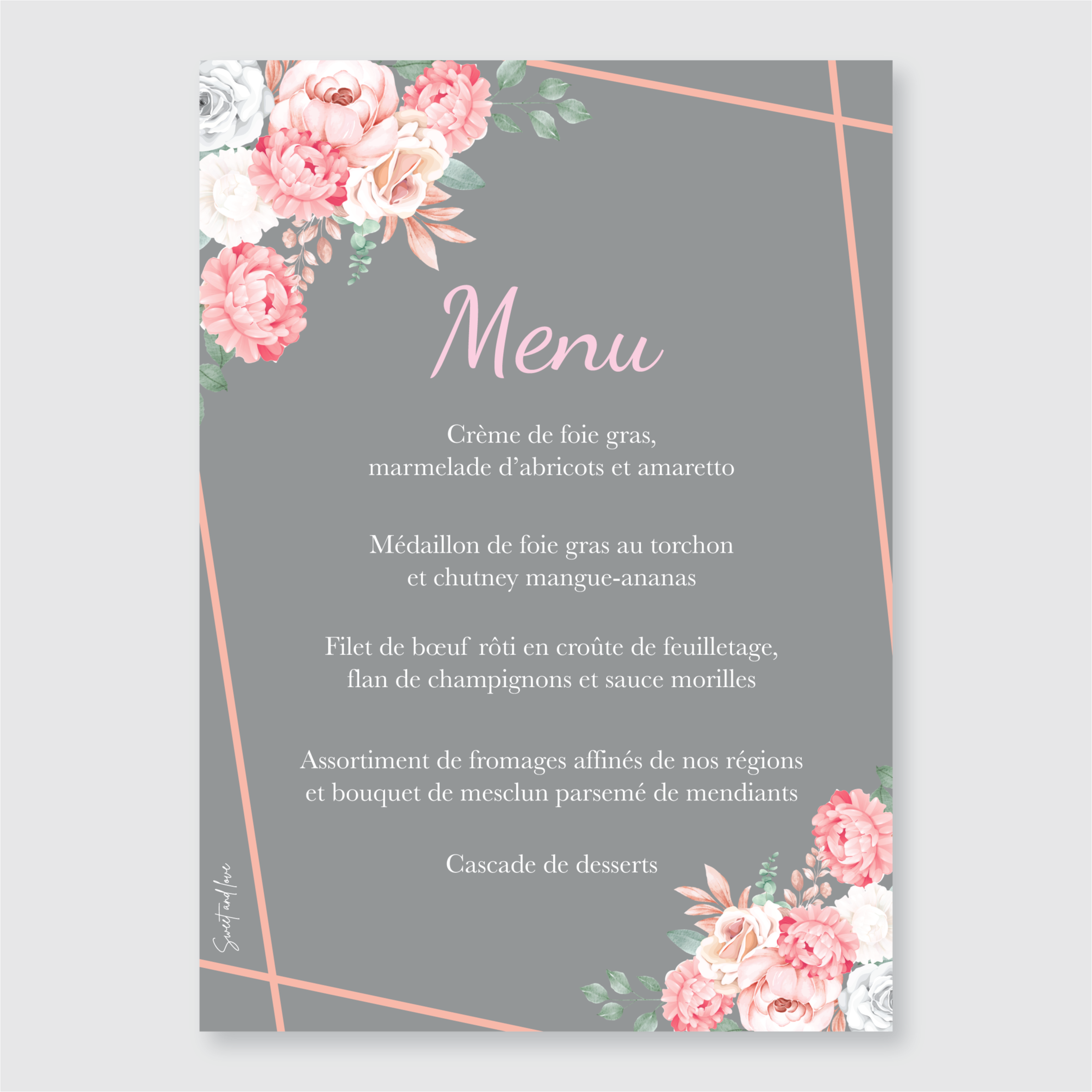 Menu de mariage - Romantica