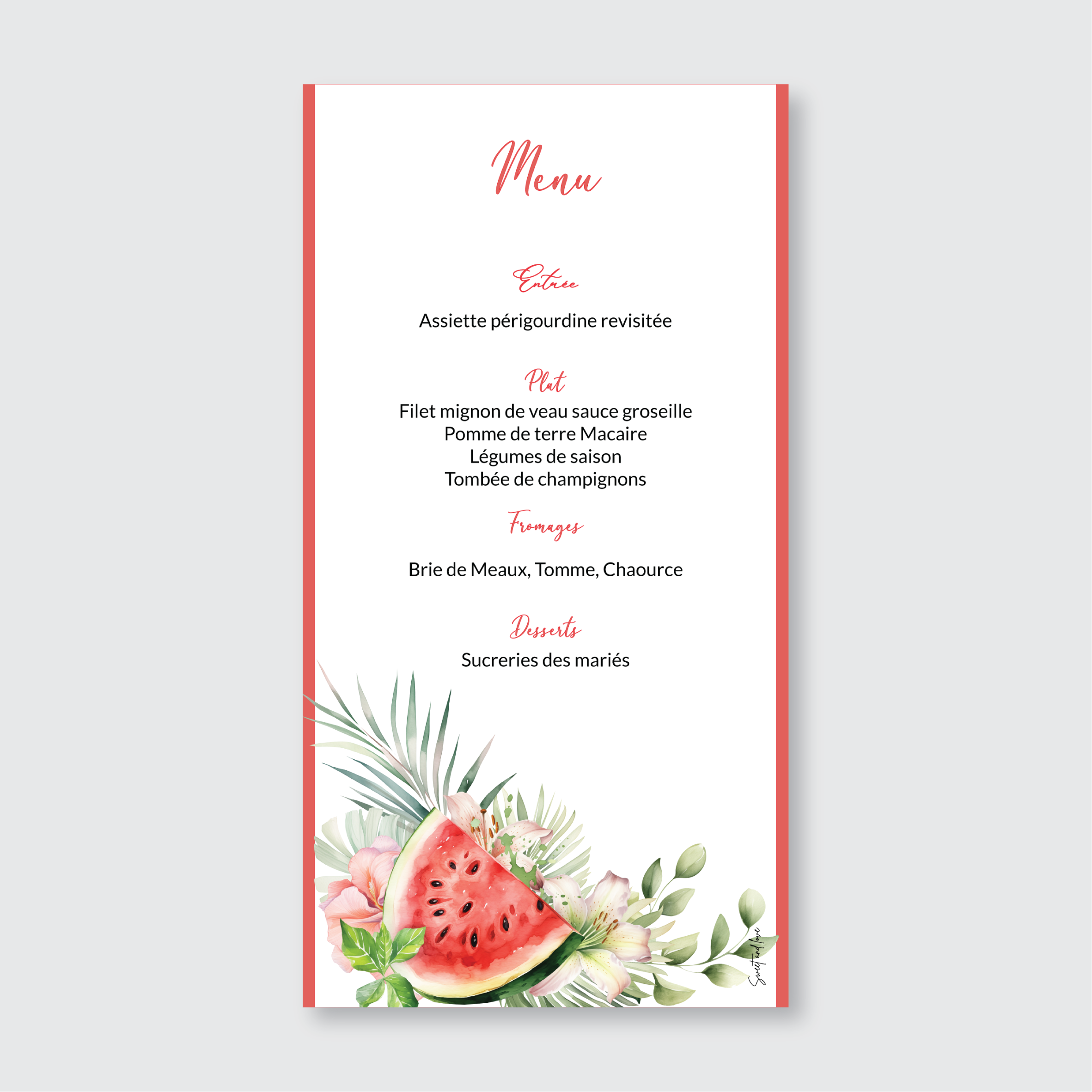 Menu de mariage - AGrumes sous les tropiques