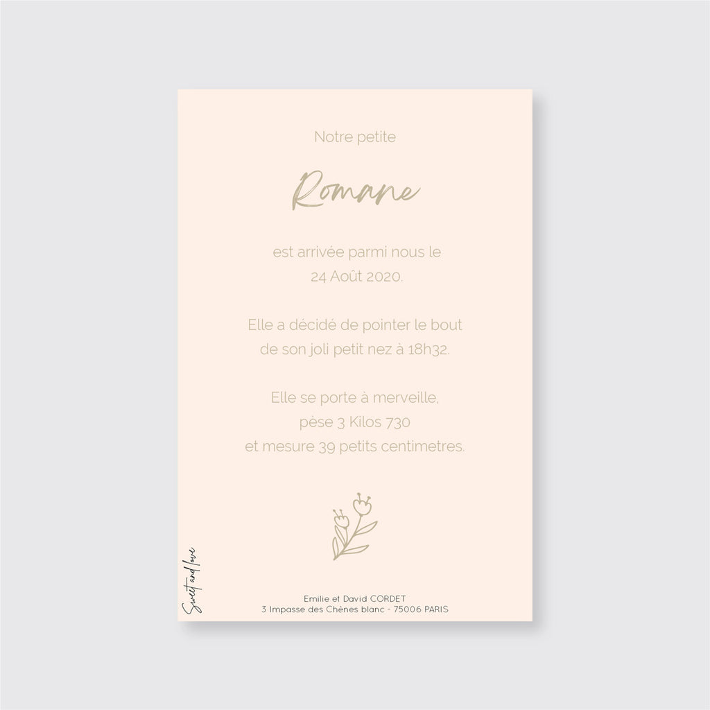 Faire-part de naissance Romane