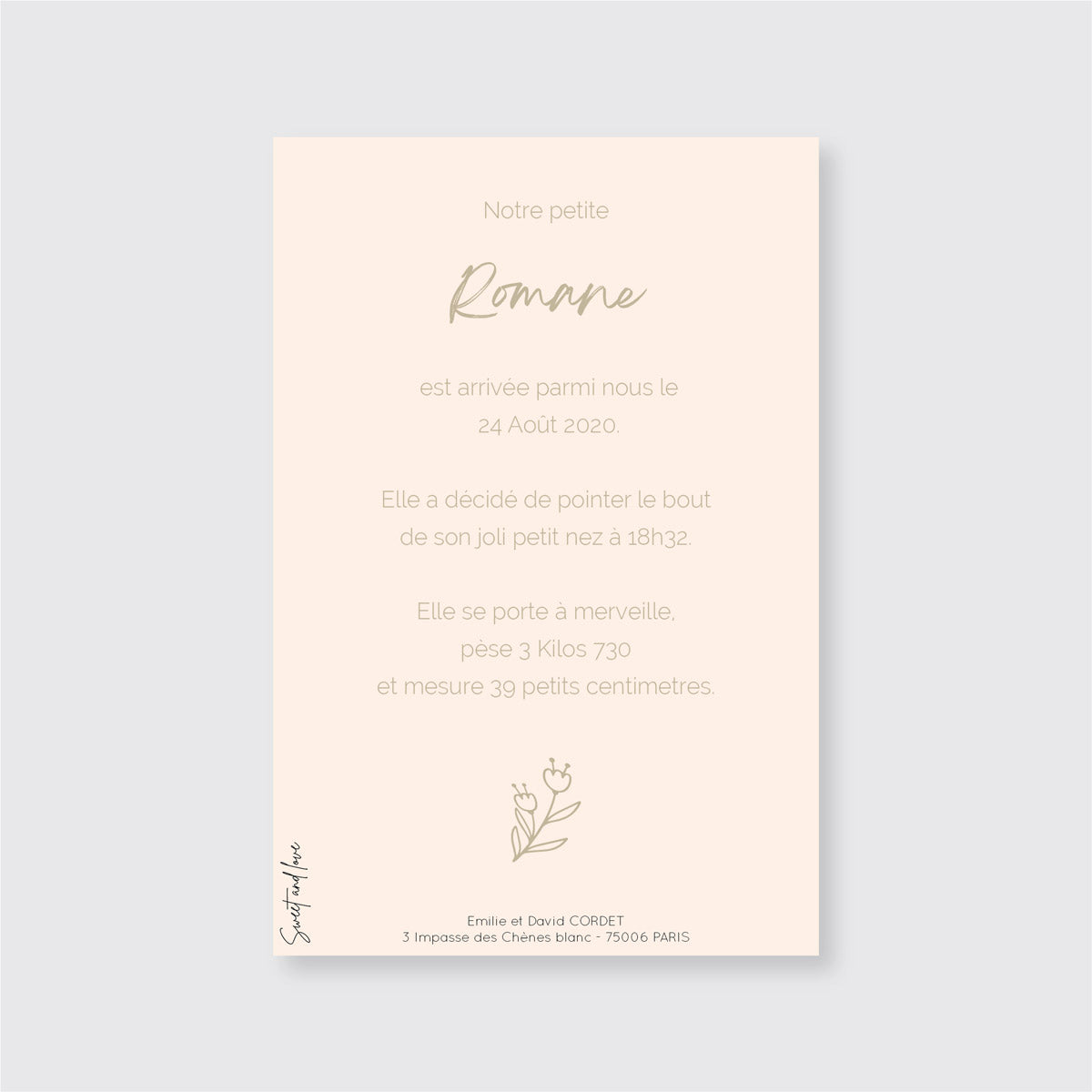 Faire-part de naissance Romane