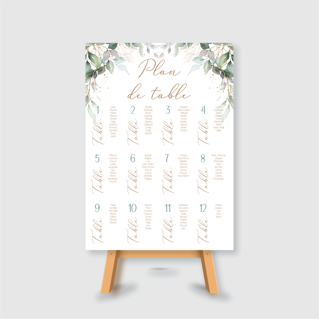 Panneau plan de table – Feuilles d'olivier