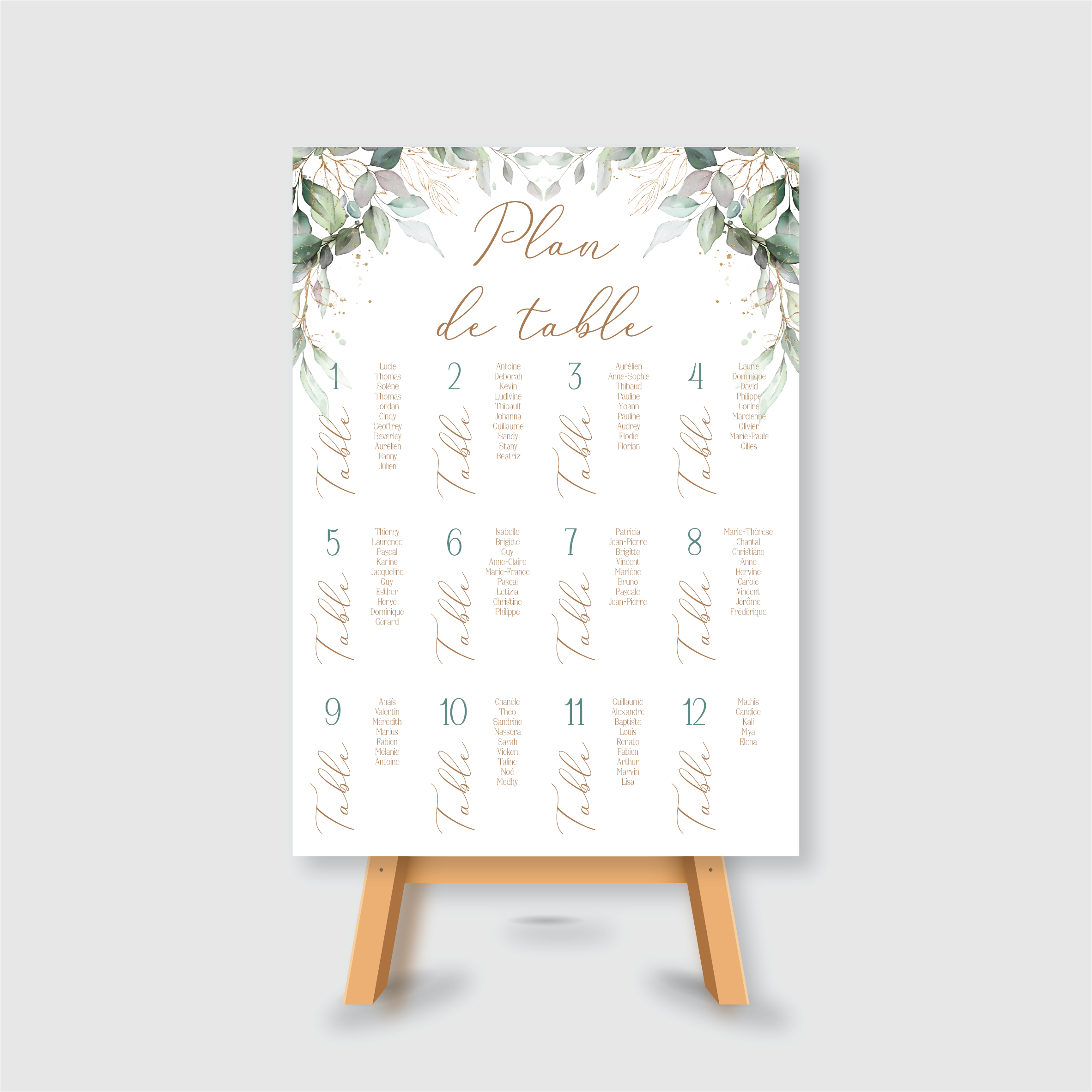 Panneau plan de table – Feuilles d'olivier