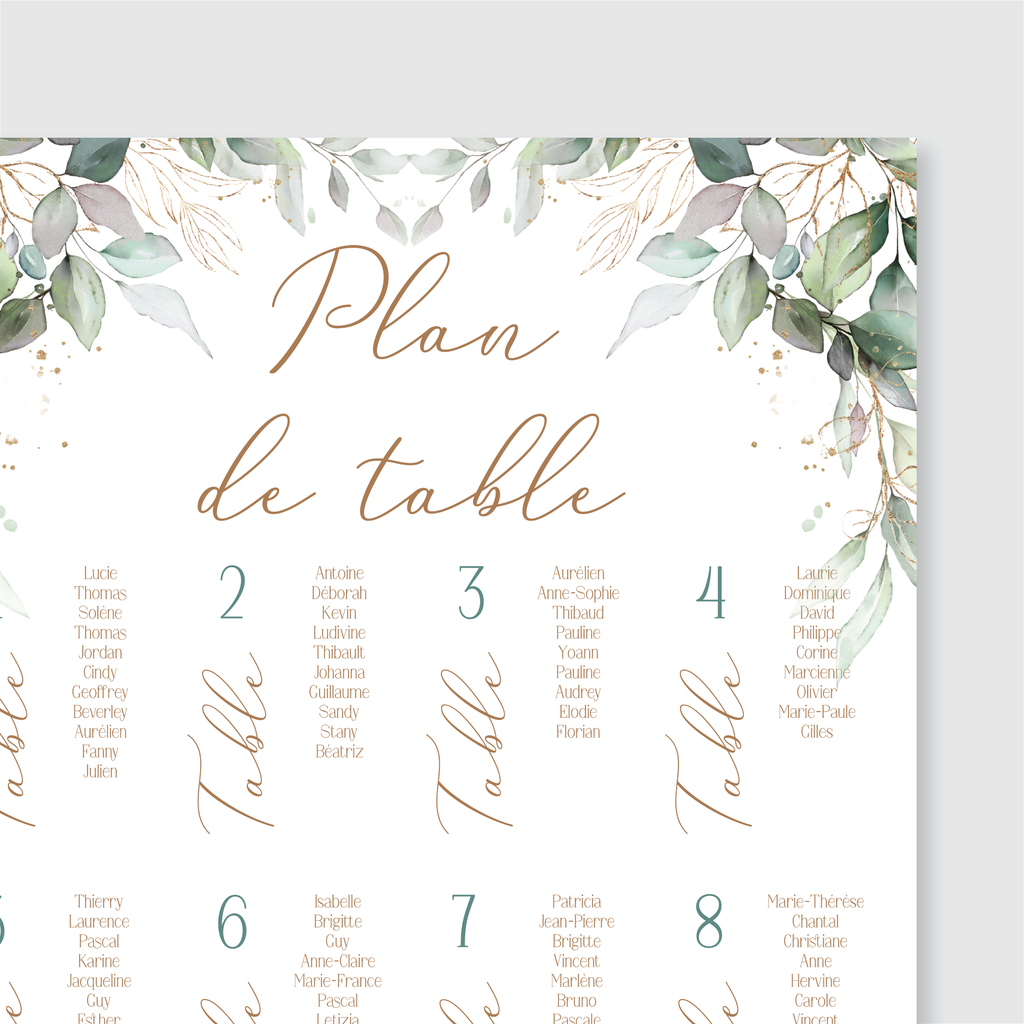 Panneau plan de table – Feuilles d'olivier