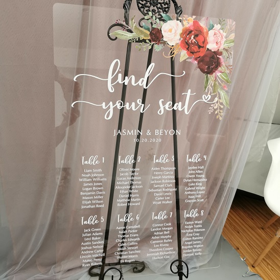 Panneau plan de table imprimé sur plexi design fleurs