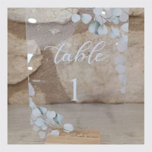Marque table imprimé sur plexi design eucalyptus